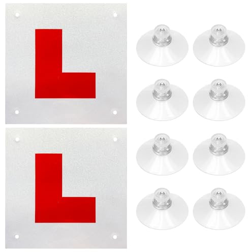 2-Pack Magnetic L Plates for Car and Motorbike UK, Reflective Learner Plates with Suction Cups for Inside Window, Reflect Light When Driving at Night New Driver Safety ﻿