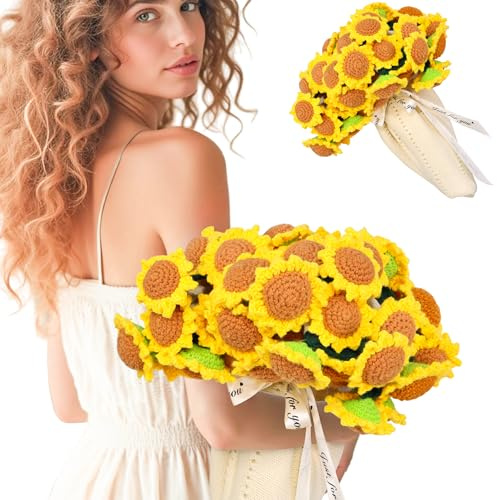 LOKOZ Girasole regalo per donne Get well – Coperta bouquet di fiori all'uncinetto, regalo di apprezzamento per insegnanti, per mamma, sorella, sua nonna, moglie, regalo di compleanno, anniversario