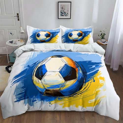 Srigzcaly Juego de ropa de cama con diseño abstracto de fútbol de dibujos animados, color blanco, 200 x 220 cm, para niños, niñas, adolescentes, decoración de habitaciones, suave microfibra, funda