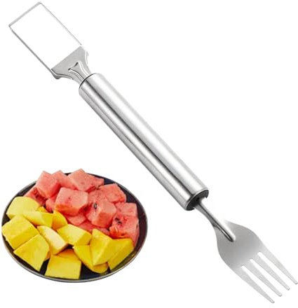 Xijobido Cortador Tenedor Para Sandía - Tenedor Cortador de Frutas de Doble Función - Herramienta de Acero Inoxidable con Mango Ergonómico para Cocina Preparación Comidas Barbacoa Hogar Picnic