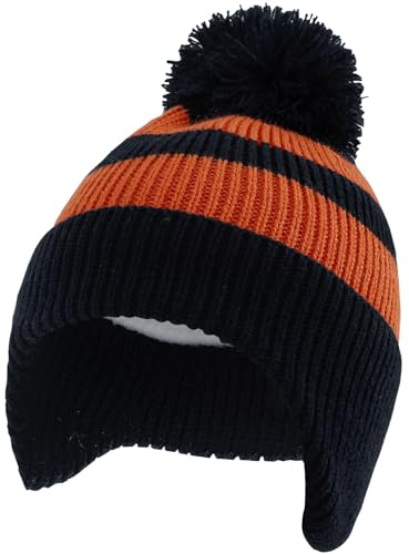 LACOFIA Baby pojkar flickor vintermössa och krage halsduk set stickad småbarn öronflikar mössa barn varm fleece foder hatt med pompom 6 månader – 4 år, A-Marinblå, 12-24 månader