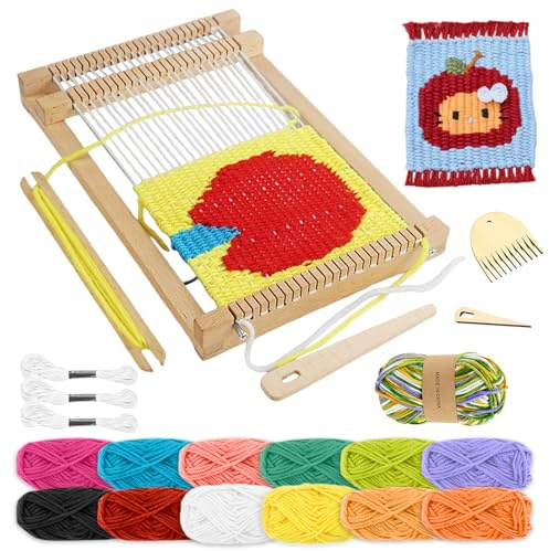 Tbintul Telar para niños con 13 ovillos de lana de colores, telar para niños de 5, 6, 7, 8, 9, 10, 11 y 12 años.