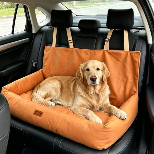 Nobleza Asiento de Coche para Perros Medianos a Grandes, Cinturón de Seguridad Estable, Impermeable, Antideslizante, Adecuado para Perros Medianos y Grandes, L92*W52*H47cm, Color Naranja