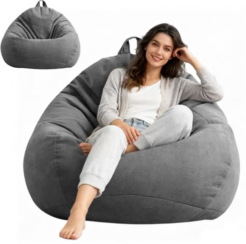 Umllpet Puf XL, funda para puf, puf en forma de lágrima solo funda (sin relleno), para adultos y niños, puf para juegos para sala de estar, sofá, decoración al aire libre, 100 x 120 cm (gris oscuro)
