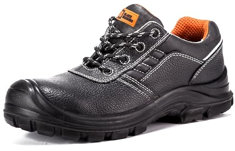 Black Hammer Mens Leather Safety Trainer Work Shoes Non Metal Lightweight Composite Toe Cap Kevlar Midsole Ankle Hiker S3 SRC 2252 (9 UK) Black