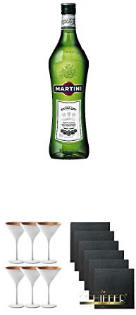 Martini Extra Dry Vermouth 3 x 1,0 Liter + Stölzle Cocktail-und Martiniglas Olympic Serie 6 Gläser - 1408825 + Schiefer Glasuntersetzer eckig 6 x ca. 9,5 cm Durchmesser