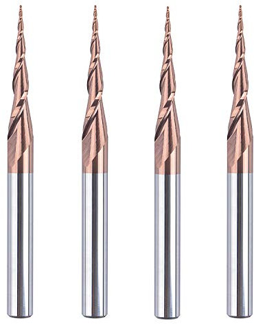 SpeTool 4Pcs Tapered Ball Nose End Mill 1/4 -3 with 0.25mm tip CNC router bit 2D And 3D Engraving Carving Woodworking Bits