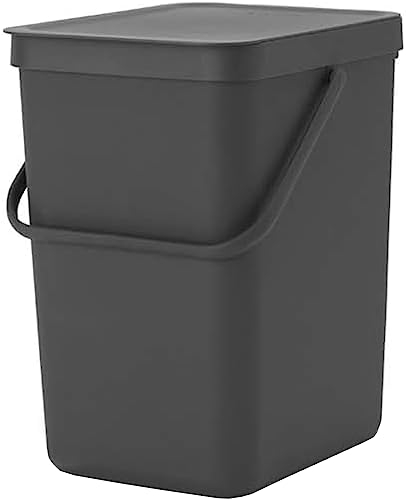 Brabantia Sort & Go Poubelle Recyclage Cuisine Gris (25 L) avec Couvercle et Poignée|Gratuite Sacs Poubelle PerfectFit inclus