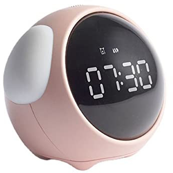 Chesoon Sveglia per Bambini Allenatore del Sonno per Bambini Carino Digitale ad Attivazione Vocale Luce Notturna Rilevazione della Temperatura Funzione Snooze USB Ricaricabile Rosa
