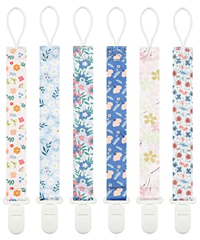 Babeine Floral Pacifier Clips 6 Pack Holder Clips for Pacifiers, Binky and Teethers(Flower)