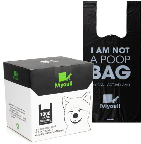 Miyouli 1000 stycken extra tjocka biologiskt nedbrytbara hundbajspåsar med handtag