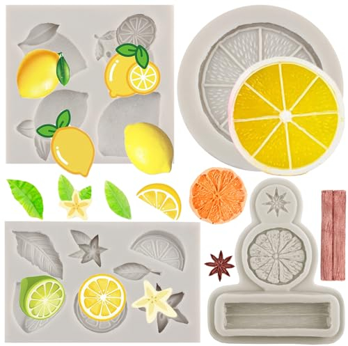 MYPRACS Molde de silicona para fondant de limón, anís estrellado, mandarina, caramelos, chocolate, rodajas de limón, molde de resina para decoración de pasteles, decoración de cupcakes, pasta de goma,