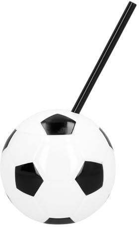 Boland 62523 - Fußball Becher mit Strohhalm, 450 ml, Trinkbecher für Party oder Gartenfeier, Partybecher mit Trinkhalm, Plastikbecher, Partygeschirr