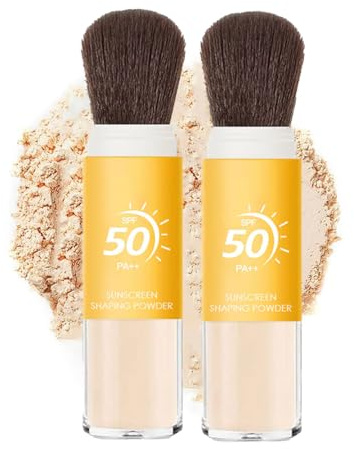 Polvo Fijador Translúcido Con Filtro Solar - Facial Mate, Ligero y Transpirable - Control De Aceite y Protector Solar Suelto - Portátil Con Cepillo Suave (2PCS)
