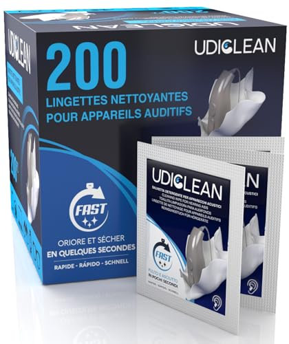 200 einzeln verpackte, schnell trocknende, befeuchtete Udiclean-Reinigungstücher für die Hörgeräte-Reinigung Beseitigen Fett, Schweiß und Schmutz