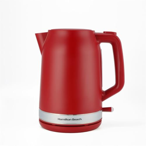 Hamilton Beach Electric Kettle, Ella, 1.7L, Boil Dry Protection, Auto Shut Off, Detachable Filter, Lift & Grip Handle, Push Button Lid, Water Level Window, UK Strix Technology, Matte Red - HBK3045MR