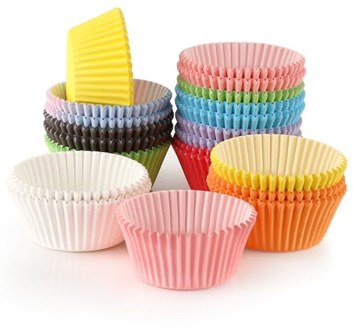 Pavlleen 500 moldes de papel para muffins, envoltorios coloridos para cupcakes 7×5 cm, 10 colores, moldes para cupcakes y moldes para hornear, postres, fiestas, cumpleaños y bodas