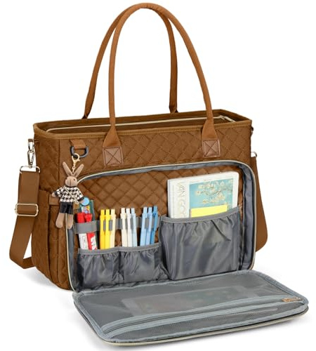 RAINSMORE Sac Ordinateur Femme 15.6 Pouces Grand Sac de Professeur Fourre-tout Sac à Main Cabas de Travail Chic pour Enseignante, Infirmière et Étudiante, Sacoche avec Poche Isotherme