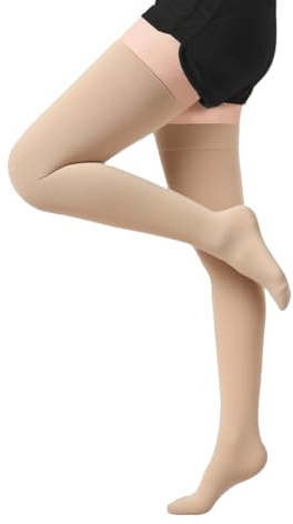 Medias de Compresión Médicas 20-30 mmHg Clase 2 | Hasta el Muslo | Graduada con Banda de Silicona | Unisex para Mujeres y Hombres | para Varices, Edemas, Vuelos, Deporte y DVT (Tono de piel, M)