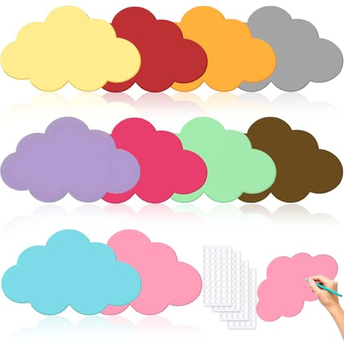 EUDUQ 100 tarjetas de moderación, 180 g, extragruesas, 10 colores, grandes, en blanco, en blanco, maletín de moderación, flip-chart papel Back to School con 100 cintas autoadhesivas de (nubes)