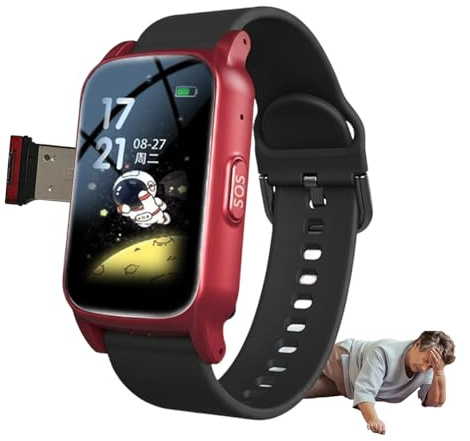 VCYEX Dispositifs De Détection De Chute pour Seniors, Tracker GPS 4G pour Personnes Âgées, pour Alzheimer Et Démence, Appel Vidéo HD Montre Connectée SeniorRed,1.25 * 0.57 * 2.22inch