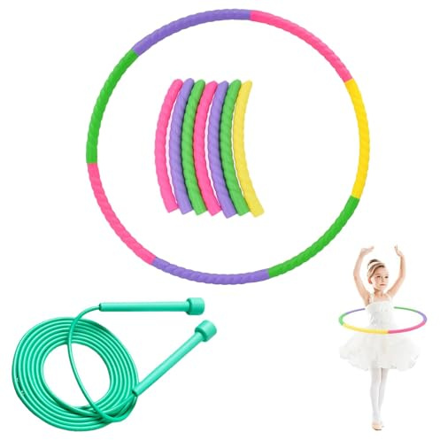 THXFUNAREA Aro de Hula Hoop Desmontable con Cuerda de Saltar, Set de 2 Piezas para Fitness Familiar, Aro de Gimnasia Ajustable para Niños y Adultos, Perfecto para Adelgazar y Entrenamiento en Casa