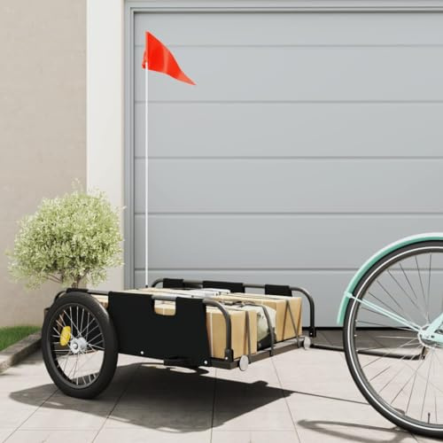 Nqyjm Rimorchio per bicicletta nero in tessuto di bue e ferro, per shopping, escursioni, 135 x 68 x 38,5 cm