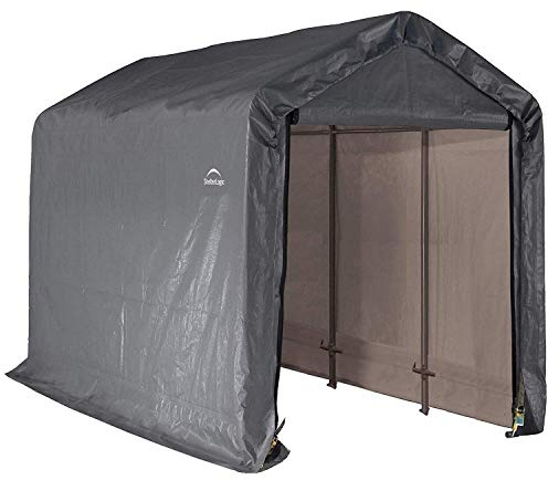 ShelterLogic 6' x 12' x 8' Shed-in-a-Box All Season Steel Metal Peak Roof Outdoor Storage Shed with Waterproof Cover and Heavy Duty Reusable Auger Anchors