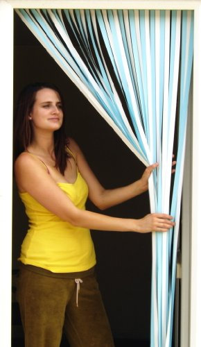 Holland Plastics Slat type Door Curtain/Fly Blind- With pair of self adhesive hooks for uPVC doors-SKY BLUE & WHITE - 80cm wide x 200cm drop