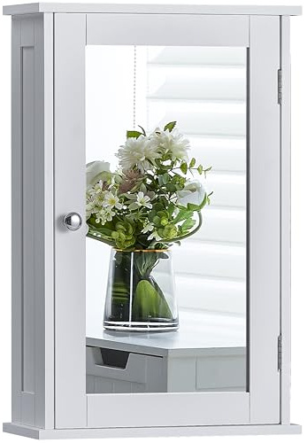 Bath Vida Bathroom Cabinet Single Mirrored Door Wall Mounted, White
