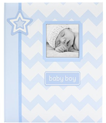 Lil' Peach First 5 Years Chevron Baby Memory Book, Newborn Milestone Keepsake Journal Scrapbook, Gift For New And Expecting Parents, 46 Fill In Pages, Blue