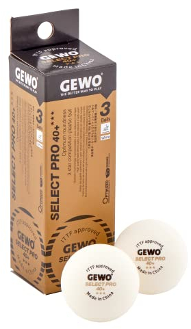 GEWO Select PRO Tischtennisbälle - 3 Sterne Tischtennis-Ball aus Plastik 40+ mit Naht - ITTF-zertifizierte Wettkampf Bälle - 3 hochwertige Profi-Tischtennisbälle, weiß, 40+ mm, weiß