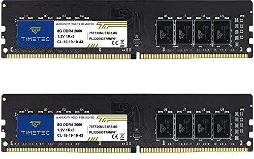 Timetec 16GB Kit(2x8GB) DDR4 2666 MHz (PC4-2666V) PC4-21300 UDIMM – Sin ECC, sin búfer, 288 Pines, 1,2V CL19, Memoria RAM para Ordenadores de sobremesa.