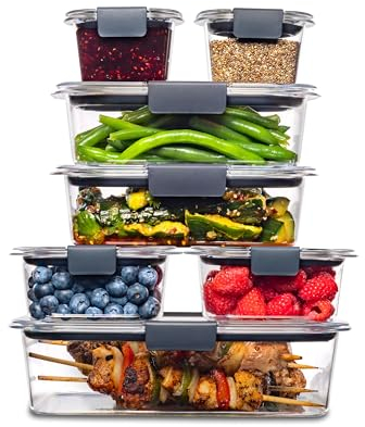 Rubbermaid 14-Piece Brilliance Food Storage Containers with Lids for Lunch, Meal Prep, and Leftovers, Dishwasher Safe, Clear/Grey