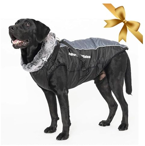 Grande Cappotto Invernale Medio Per Cani,Con Strisce Riflettenti Di Sicurezza E Petto Regolabile Giubbotto Cane,Per Sport All'Aperto Cappotto Impermeabile Cane,Con Foro Per (BLACK, 6XL)