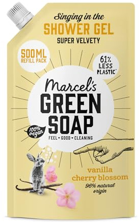 Marcel's Green Soap - Duschgel Nachfüllpack Vanille & Kirschblüte - Nachfüllbeutel - Mikroplastikfreie Formel - Vegan - 500 ml