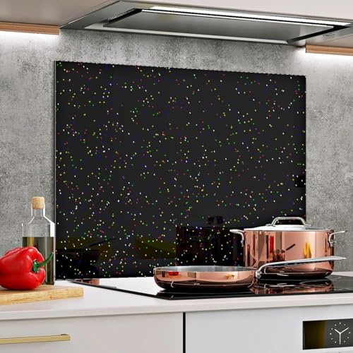 BELOFAY 50x60cm Black Sparkles 6mm Tempered Glass Splashback for Kitchen, 6mm Toughened Glass Heat Resistant Splashbacks for Cookers