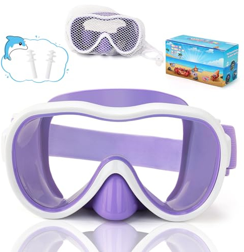 iGym Taucherbrille Kinder mit Stoffband,Schwimmbrille Kinder mit Nasenabdeckung für Jungen Mädchen,Anti-Fog UV-Schutz Taucherbrille Kinder 4-16 jahre,Verstellbare Silikon Schwimmbrille für Kinder