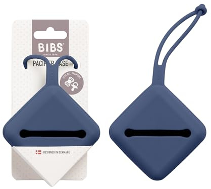 BIBS nappfodral med rem för förvaring och transport av tröstnappar, kan rymma upp till tre nappar, 100% BPA-fritt livsmedelsgodkänt material, tillverkat i Danmark. Steel Blue