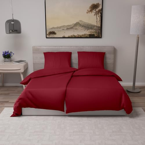 Dreamzie 2 påslakanset 135x200 cm med 2 örngott 80x80 cm - Vinröd - 135x200 bäddset i 100% mikrofiber - 4 delar - Certifierad kemikaliefri (Oeko-Tex)