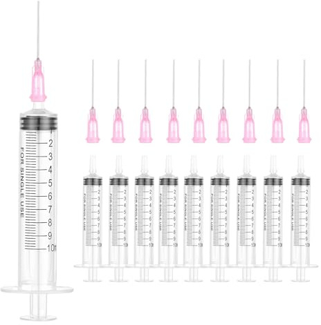 Set med 10 sprutor 10 ml med robust plastspruta nålar, individuellt förpackad colostrumsspruta, perfekt för laboratorier, trädgårdsarbete och djurvård