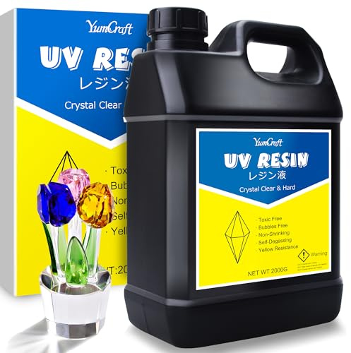 Resina UV – 2000 g de resina UV transparente de secado rápido adhesivo UV para fabricación de joyas, moldes de resina, manualidades – Bajo olor, sin burbujas, resina epoxi dura UV para bricolaje