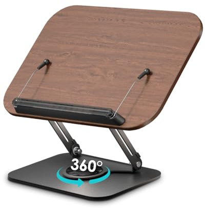 Viozon Buchständer Holz, Leseständer, Buchhalter, höhen- und winkelverstellbar, 360° drehbare Basis, faltbar & tragbar, leicht für Büro, Küche, Schule, Lehrbuch, Rezept, Zeitschrift, Kindle, Tablet