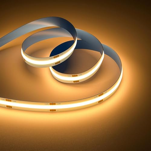 OULARA COB LED Streifen Warmweiss 2700K 6M,DC24V LED Strip Light CRI90+ für Schlafzimmer Küche DIY Beleuchtungsprojekt mit 8mm Cob Verbinder(Netzteil nicht im Lieferumfang enthalten)