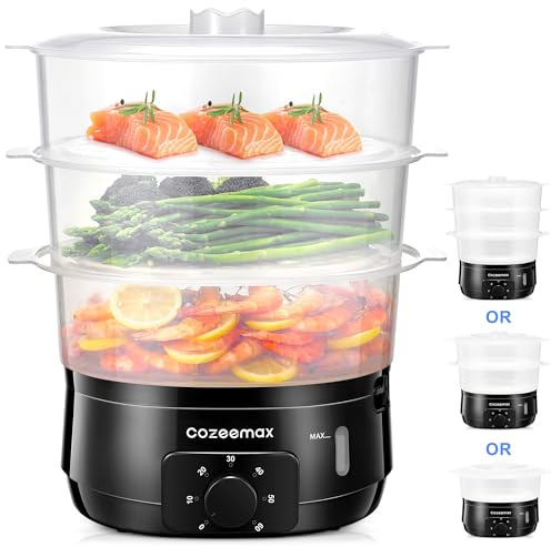 13.7QT Electric Food Steamer for Cooking, Vegetable Steamer with 3 Tiers BPA-Free Baskets, 800W Fast Simultaneous Cooking, 60-Minute Timer, Ideal for Veggies Seafood Rice