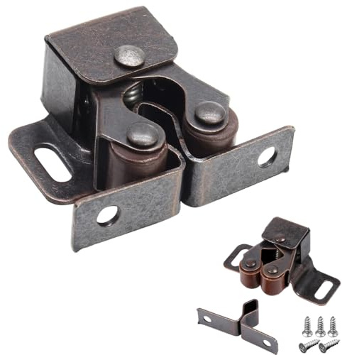 6 Pack Cabinet Latch - Double Roller Catch Hardware for Cupboard Closet Kitchen Cabinet Door Latches and RV Cabinet,Bronze