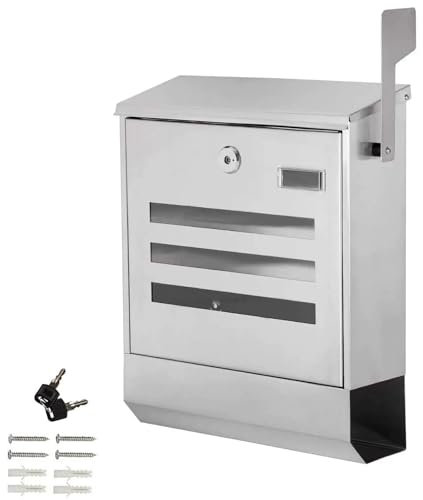 LYUCAYHQ Cassetta Posta in Acciaio Inossidabile, Cassetta Lettere Chiuse a Chiave per Esterni con Scomparto per Giornali, Argento, 34,5 * 42 * 10,5 Cm