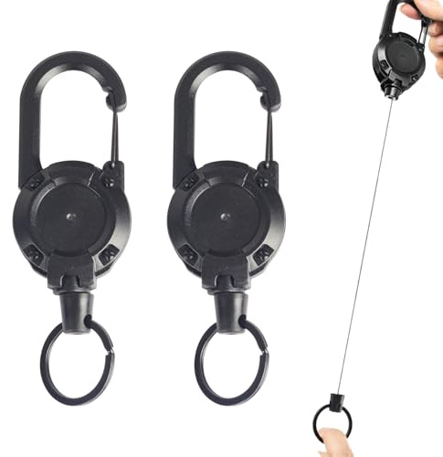 2 st infällbar nyckelring, nyckelband utdragbar nyckelring märke Reel nyckelhållare nyckelring ID-bricka Hållare Utdragbar linyard Clip Lanyard för nycklar ID-kort märkeshållare (svart)