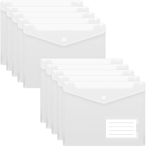 Smarpau A5 Plastic Wallets 10PCS, Clear Folders A5 Document Popper Wallets | Plastic Folders with Button Closure for Organising School Papers, Office Documents, Receipts & Home Paperwork