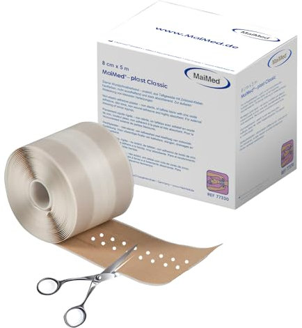 Pflaster Rolle (8cm x 5m), Wundpflaster Steril mit Starker Klebekraft, Schneidbares Heftpflaster für die Wundversorgung, Hautfarben, Atmungsaktiv, Hypoallergen